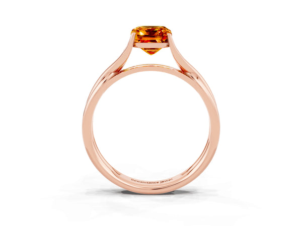 Rose gold Emerald Cut Citrine Solitaire Twist Band Prong Setting Ring