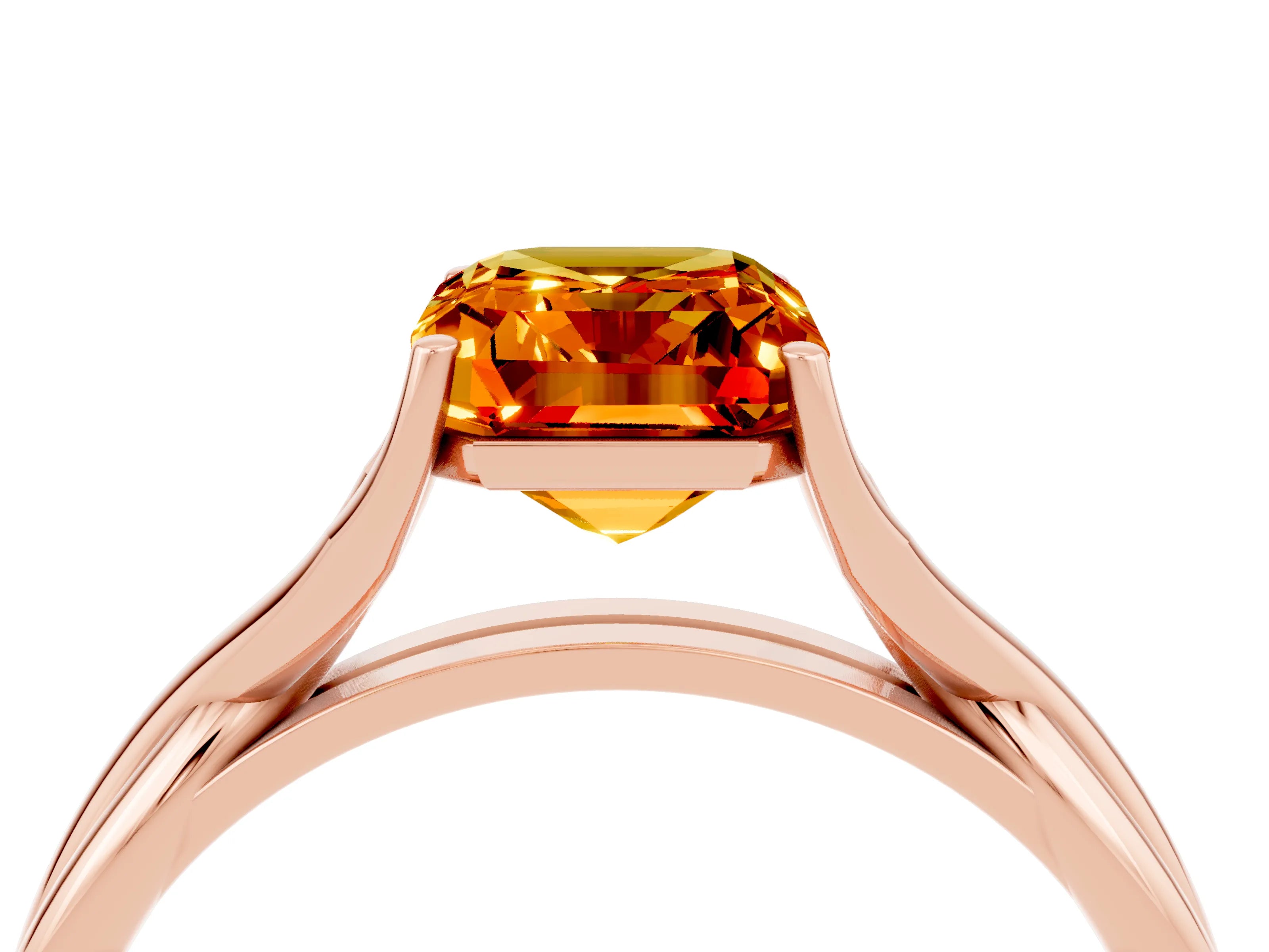 Rose gold Emerald Cut Citrine Solitaire Twist Band Prong Setting Ring_52