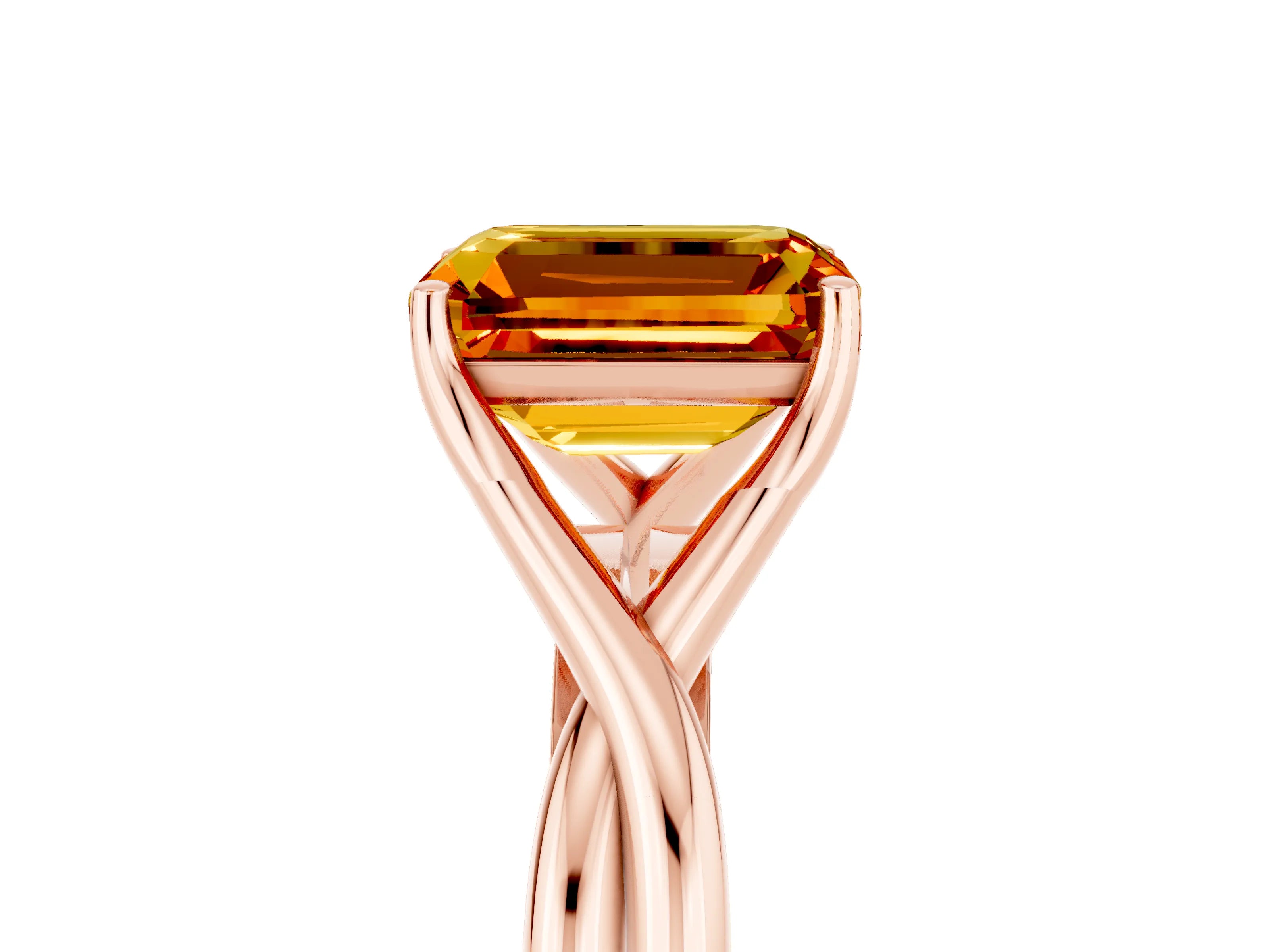 Rose gold Emerald Cut Citrine Solitaire Twist Band Prong Setting Ring_53