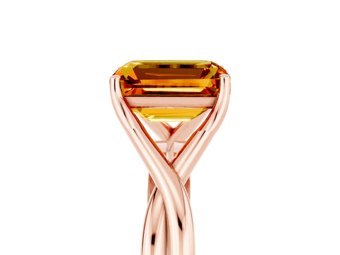 Rose gold Emerald Cut Citrine Solitaire Twist Band Prong Setting Ring_53