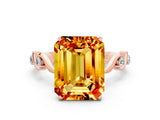 Rose gold Emerald Cut Citrine Solitaire Twisted Band with Round  Accents and Prong Setting_12
