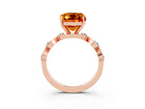Rose gold Emerald Cut Citrine Solitaire Twisted Band with Round  Accents and Prong Setting_15