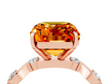 Rose gold Emerald Cut Citrine Solitaire Twisted Band with Round  Accents and Prong Setting_16