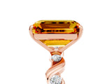 Rose gold Emerald Cut Citrine Solitaire Twisted Band with Round  Accents and Prong Setting_17