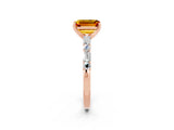 Rose gold Emerald Cut Citrine Solitaire with Side Baguettes and Channel Set Band_2