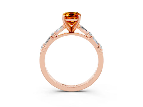 Rose gold Emerald Cut Citrine Solitaire with Side Baguettes and Channel Set Band_3
