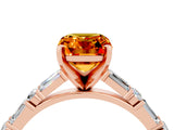 Rose gold Emerald Cut Citrine Solitaire with Side Baguettes and Channel Set Band_4