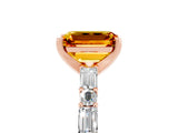 Rose gold Emerald Cut Citrine Solitaire with Side Baguettes and Channel Set Band_5