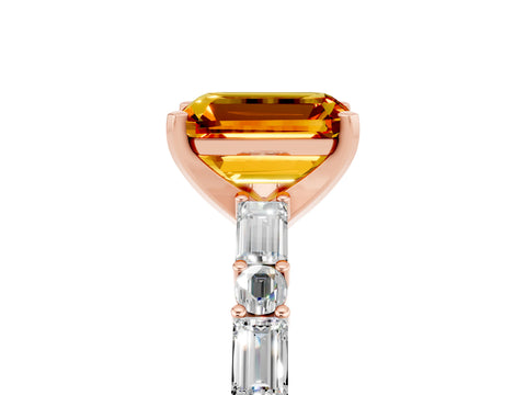 Rose gold Emerald Cut Citrine Solitaire with Side Baguettes and Channel Set Band_5
