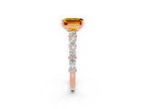 Rose gold Emerald Cut Citrine Solitaire with Side Stones, Pave Band, Four-Prong Setting_50