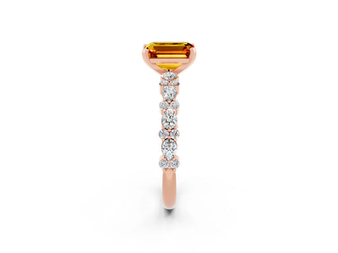 Rose gold Emerald Cut Citrine Solitaire with Side Stones, Pave Band, Four-Prong Setting_50