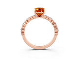 Rose gold Emerald Cut Citrine Solitaire with Side Stones, Pave Band, Four-Prong Setting_51