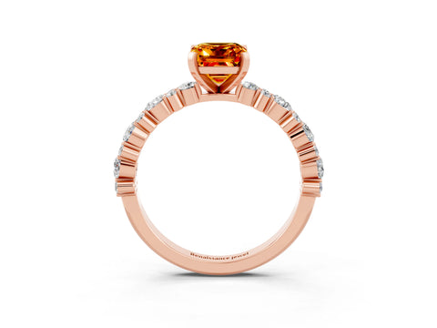 Rose gold Emerald Cut Citrine Solitaire with Side Stones, Pave Band, Four-Prong Setting_51