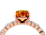 Rose gold Emerald Cut Citrine Solitaire with Side Stones, Pave Band, Four-Prong Setting_52