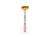 Rose gold Emerald Cut Citrine Solitaire with Side Stones on a Pavé Band and Four-Prong Setting_2