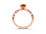 Rose gold Emerald Cut Citrine Solitaire with Side Stones on a Pavé Band and Four-Prong Setting_3