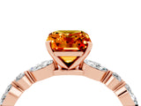 Rose gold Emerald Cut Citrine Solitaire with Side Stones on a Pavé Band and Four-Prong Setting_4
