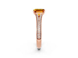 Rose gold Emerald Cut Citrine Split Shank Engagement Ring with Pavé Band_2