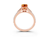 Rose gold Emerald Cut Citrine Split Shank Engagement Ring with Pavé Band_3