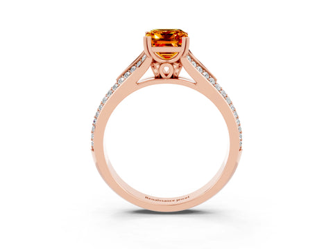 Rose gold Emerald Cut Citrine Split Shank Engagement Ring with Pavé Band_3