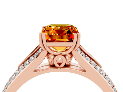 Rose gold Emerald Cut Citrine Split Shank Engagement Ring with Pavé Band_4