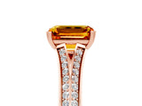 Rose gold Emerald Cut Citrine Split Shank Engagement Ring with Pavé Band_5