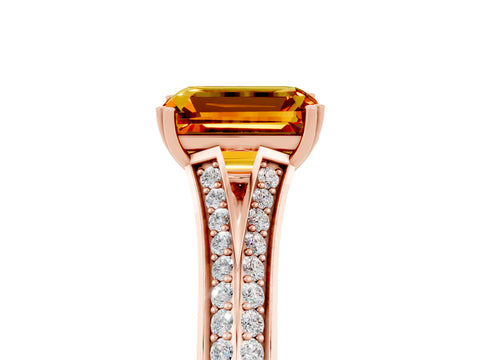 Rose gold Emerald Cut Citrine Split Shank Engagement Ring with Pavé Band_5
