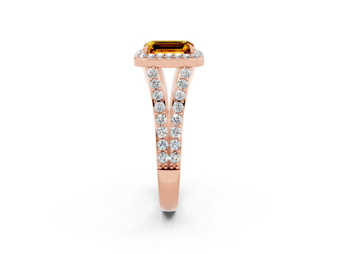 Rose gold Emerald Cut Citrine Split Shank Halo Ring with Four-Prong Setting_14