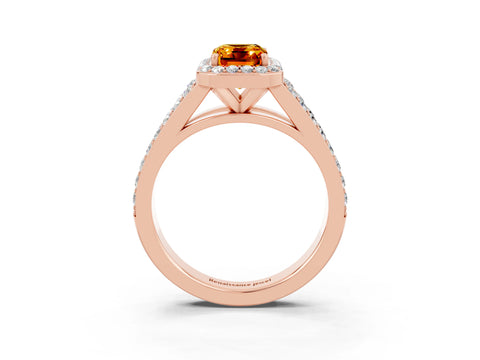 Rose gold Emerald Cut Citrine Split Shank Halo Ring with Four-Prong Setting_15