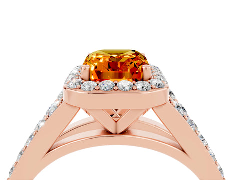Rose gold Emerald Cut Citrine Split Shank Halo Ring with Four-Prong Setting_16