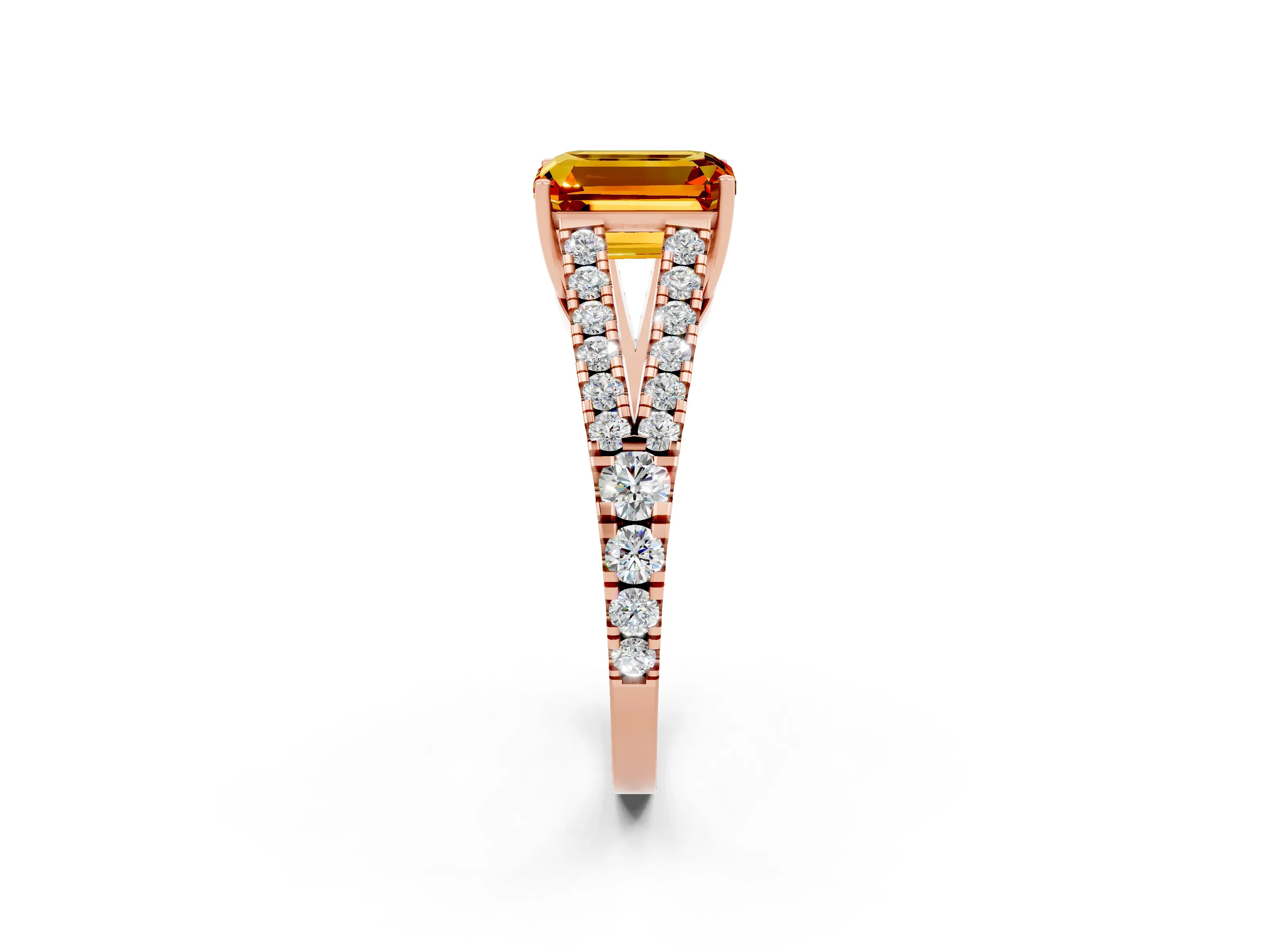 Rose gold Emerald Cut Citrine Split Shank Pavé Engagement Ring with Four-Prong Setting_26