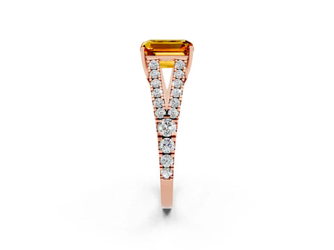 Rose gold Emerald Cut Citrine Split Shank Pavé Engagement Ring with Four-Prong Setting_26