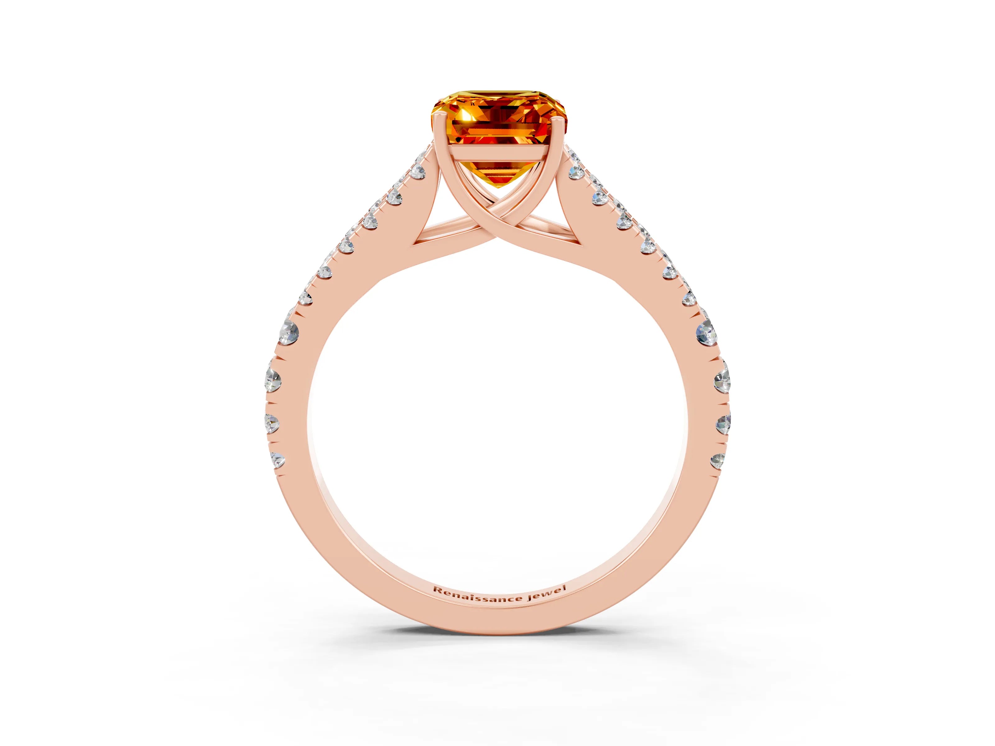 Rose gold Emerald Cut Citrine Split Shank Pavé Engagement Ring with Four-Prong Setting_27
