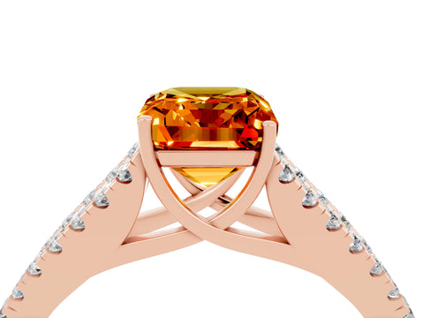 Rose gold Emerald Cut Citrine Split Shank Pavé Engagement Ring with Four-Prong Setting_28
