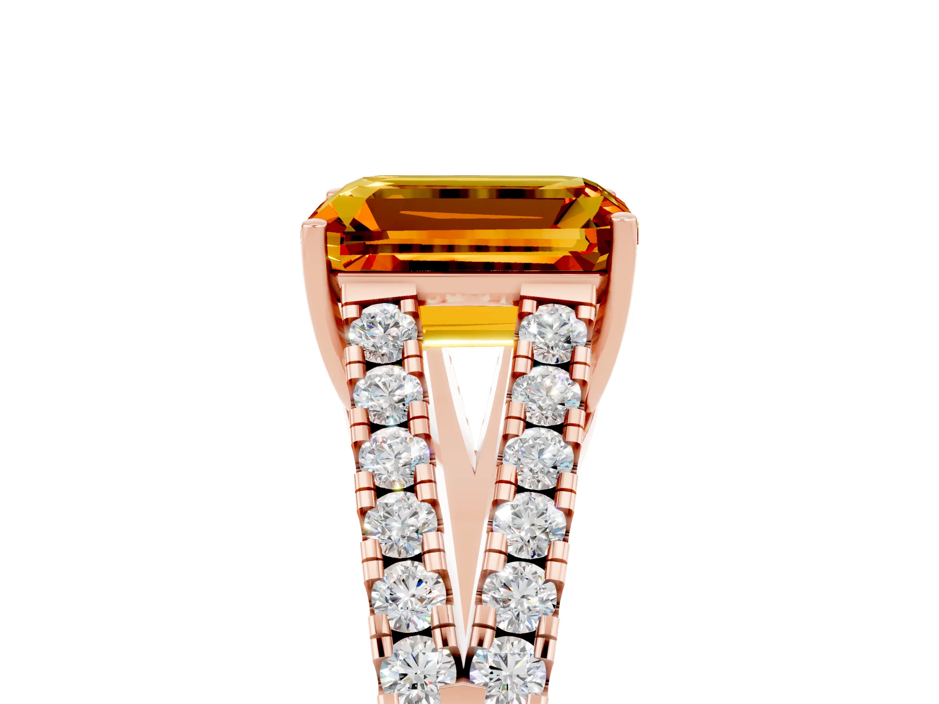 Rose gold Emerald Cut Citrine Split Shank Pavé Engagement Ring with Four-Prong Setting_29