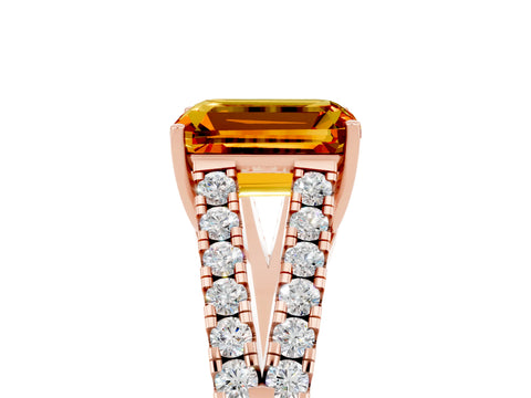 Rose gold Emerald Cut Citrine Split Shank Pavé Engagement Ring with Four-Prong Setting_29