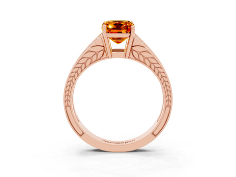 Rose gold Emerald Cut Citrine Split Shank Ring with Pavé Band and Four-Prong Setting_3