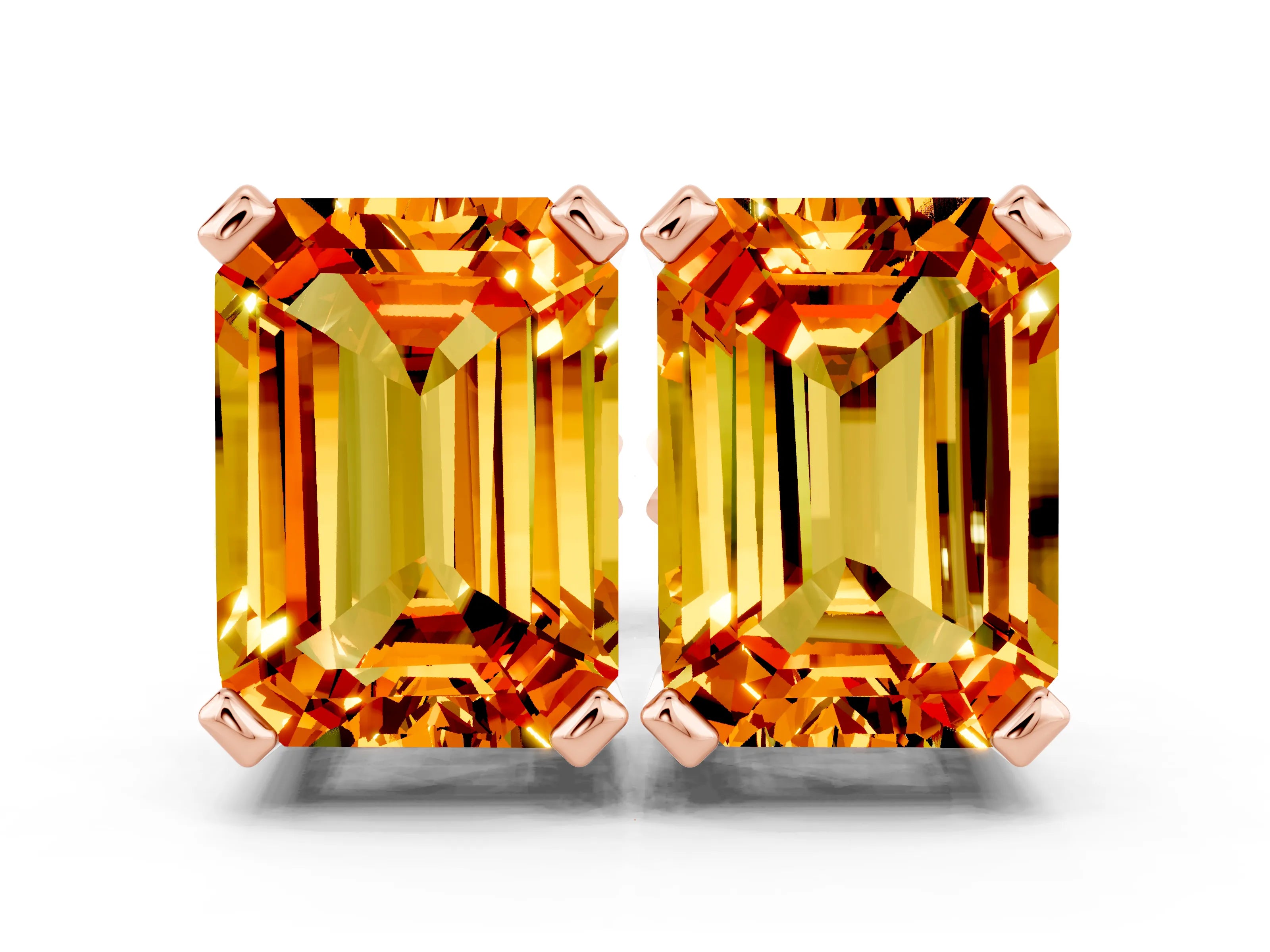 Rose gold Emerald Cut Citrine Stud Earrings_18