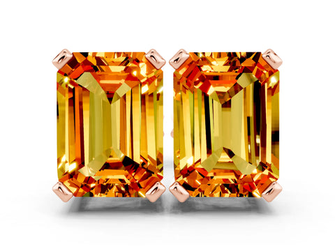 Rose gold Emerald Cut Citrine Stud Earrings_18