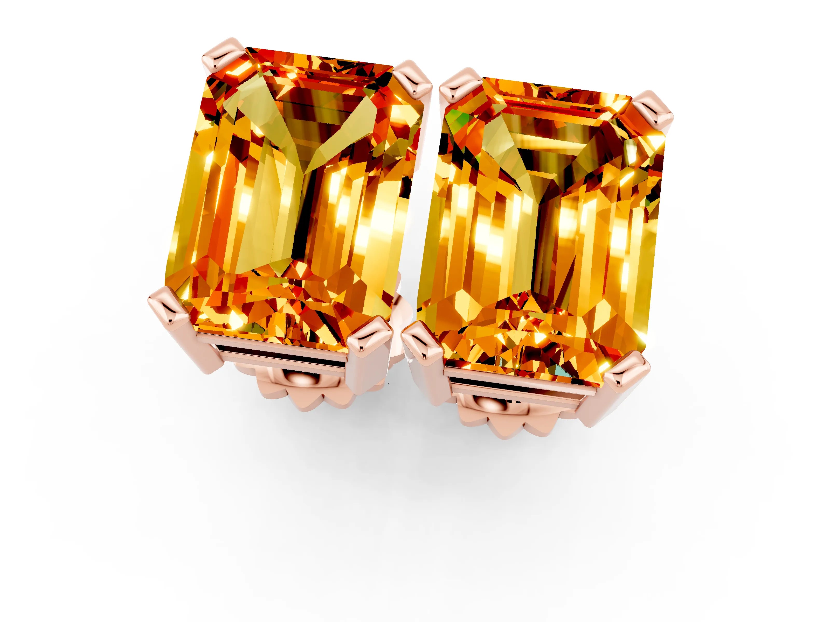 Rose gold Emerald Cut Citrine Stud Earrings_19