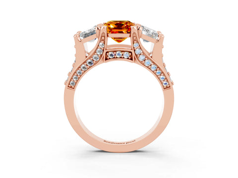 Rose gold Emerald Cut Citrine Three-Stone Ring with Channel Set Band and Four-Prong Setting_3