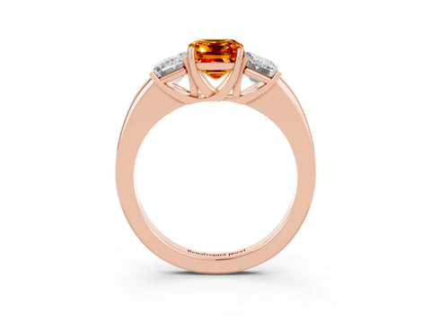 Rose gold Emerald Cut Citrine Three-Stone Ring with Four-Prong Setting and Classic Band_3