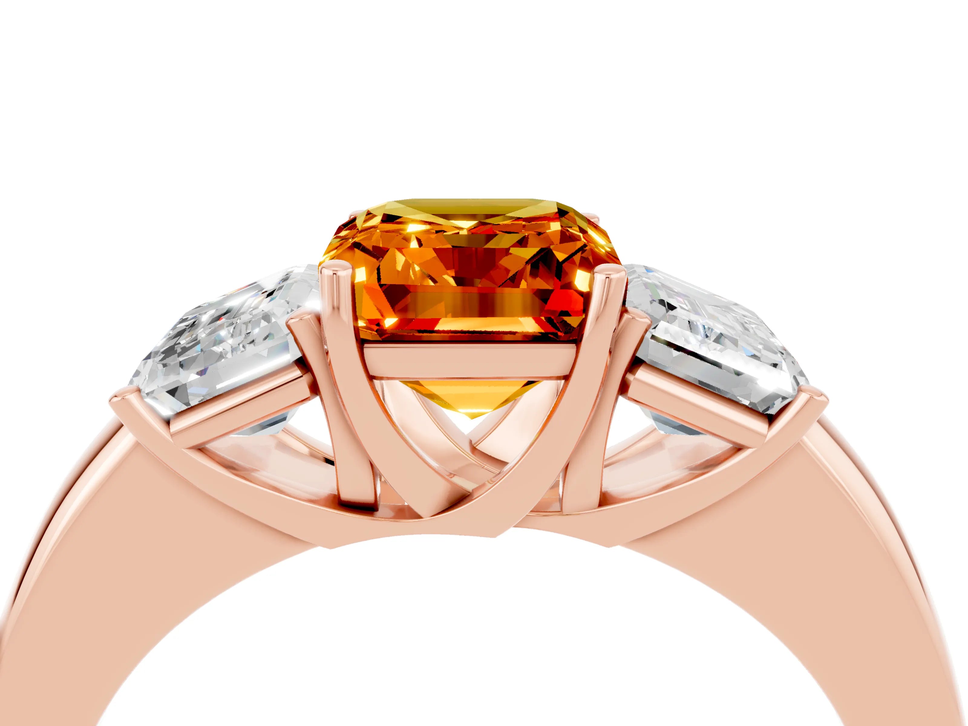 Rose gold Emerald Cut Citrine Three-Stone Ring with Four-Prong Setting and Classic Band_4