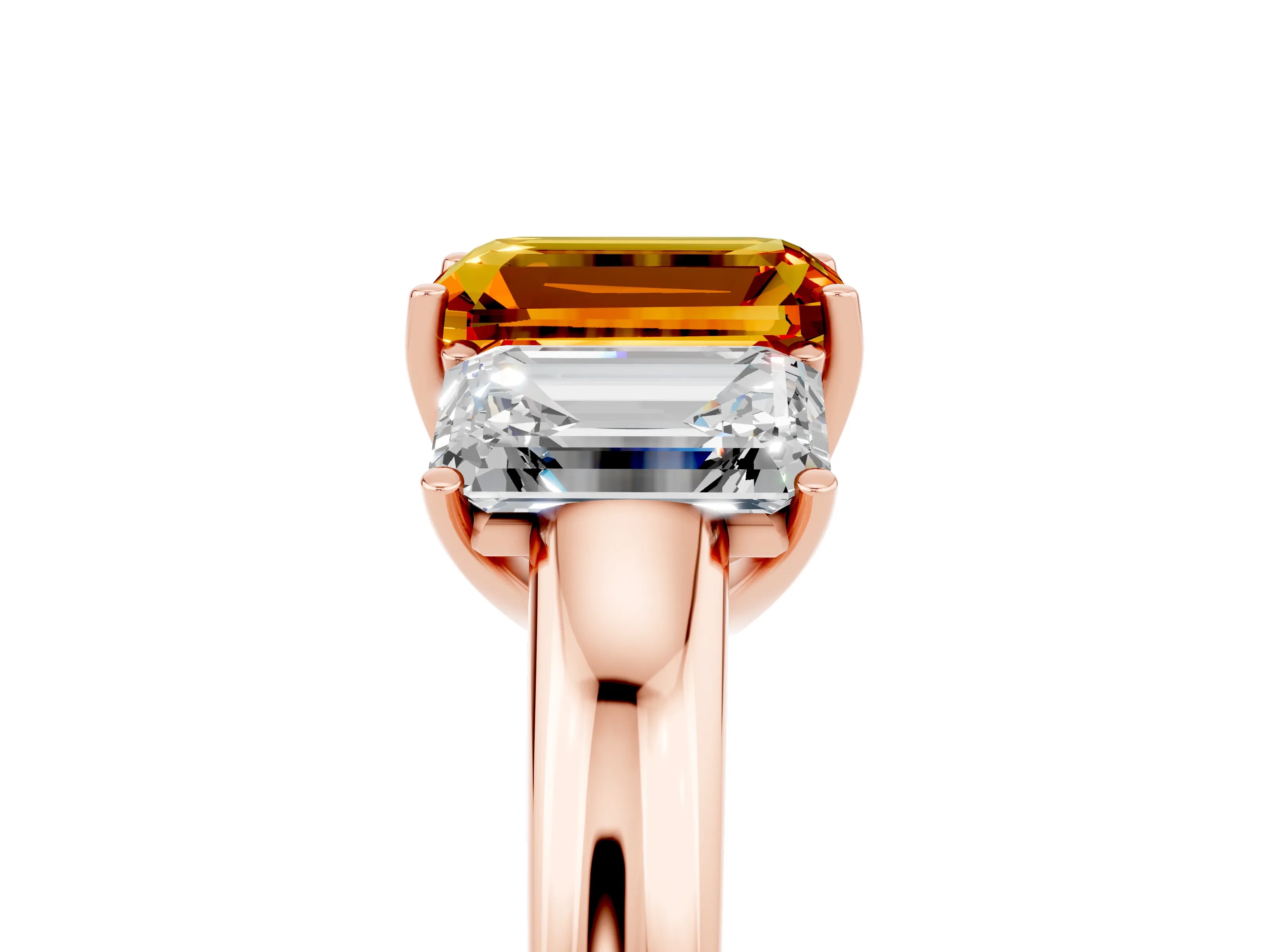 Rose gold Emerald Cut Citrine Three-Stone Ring with Four-Prong Setting and Classic Band_5