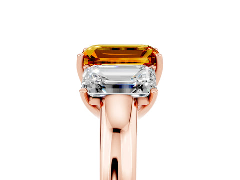 Rose gold Emerald Cut Citrine Three-Stone Ring with Four-Prong Setting and Classic Band_5