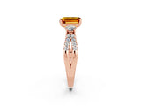 Rose gold Emerald Cut Citrine Three-Stone Ring with Pavé Split Shank and Four-Prong Setting_2