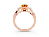 Rose gold Emerald Cut Citrine Three-Stone Ring with Pavé Split Shank and Four-Prong Setting_3