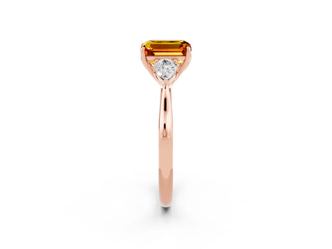 Rose gold Emerald Cut Citrine Three-Stone Ring with Pear Side Stones and Four-Prong Setting_37