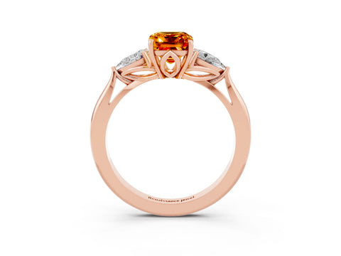 Rose gold Emerald Cut Citrine Three-Stone Ring with Pear Side Stones and Four-Prong Setting_38
