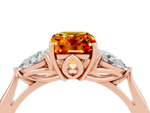 Rose gold Emerald Cut Citrine Three-Stone Ring with Pear Side Stones and Four-Prong Setting_39